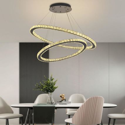 LED Himmennettävä kristalli kattokruunu johdossa LED/160W/230V 3000-6500K hopea + kauko-ohjaus