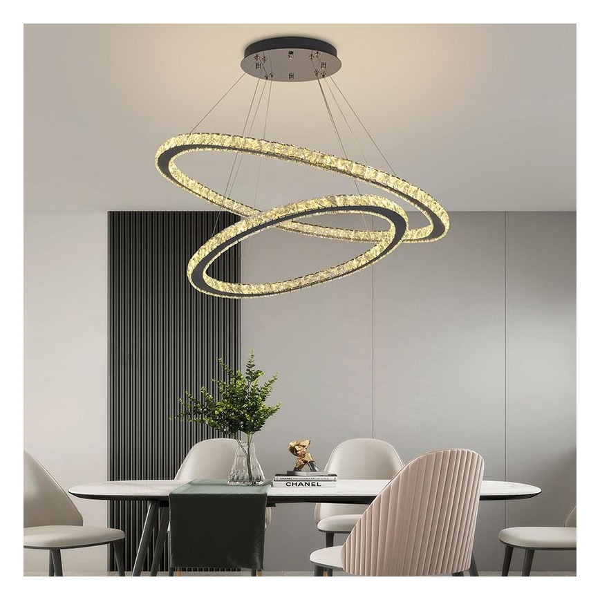 LED Himmennettävä kristalli kattokruunu johdossa LED/160W/230V 3000-6500K hopea + kauko-ohjaus
