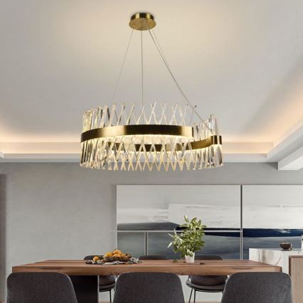 LED Himmennettävä kristalli kattokruunu johdossa LED/175W/230V 3000-6500K kulta + kauko-ohjaus