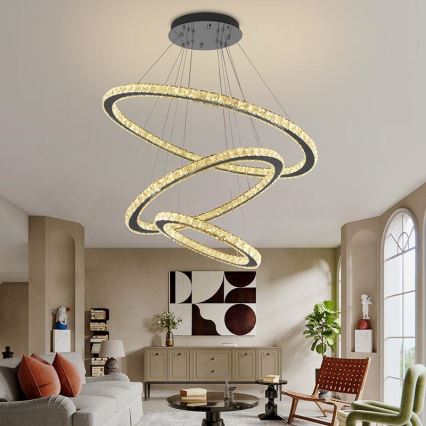 LED Himmennettävä kristalli kattokruunu johdossa LED/210W/230V 3000-6500K hopea + kauko-ohjaus