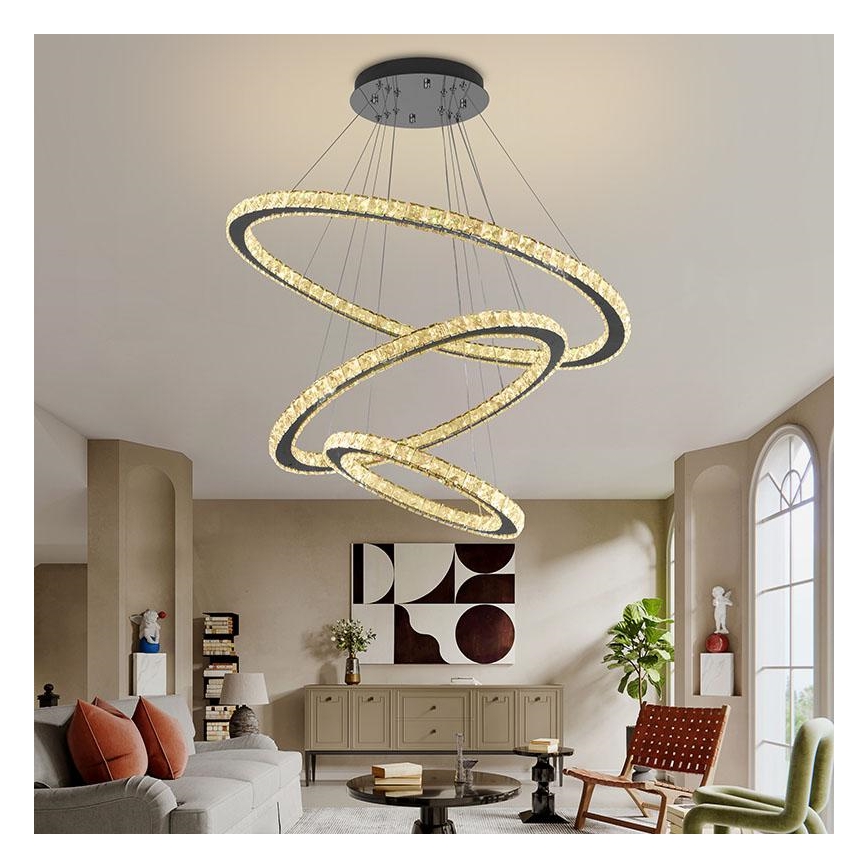 LED Himmennettävä kristalli kattokruunu johdossa LED/210W/230V 3000-6500K hopea + kauko-ohjaus