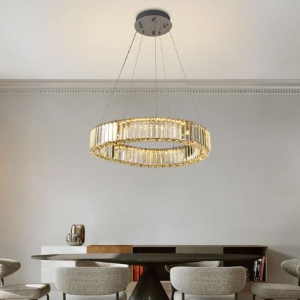 LED Himmennettävä kristallikruunu narussa LED/40W/230V 3000-6500K kiiltävä kromi + kauko-ohjaus
