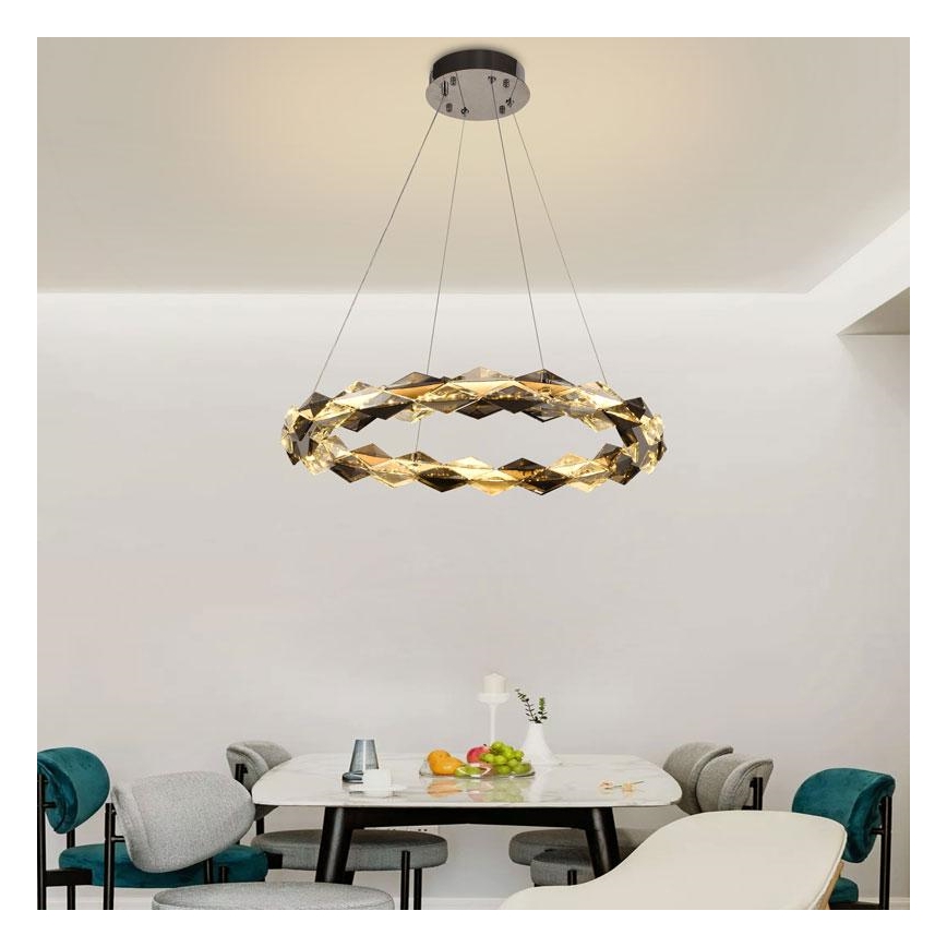 LED Himmennettävä kristallikruunu narussa LED/40W/230V 3000-6500K kiiltävä kromi + kauko-ohjaus