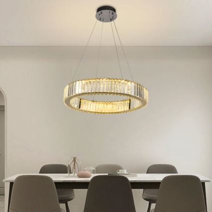LED Himmennettävä kristallikruunu narussa LED/40W/230V 3000-6500K kiiltävä kromi + kauko-ohjaus
