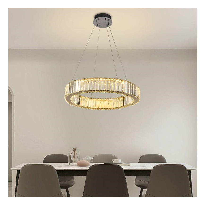 LED Himmennettävä kristallikruunu narussa LED/40W/230V 3000-6500K kiiltävä kromi + kauko-ohjaus
