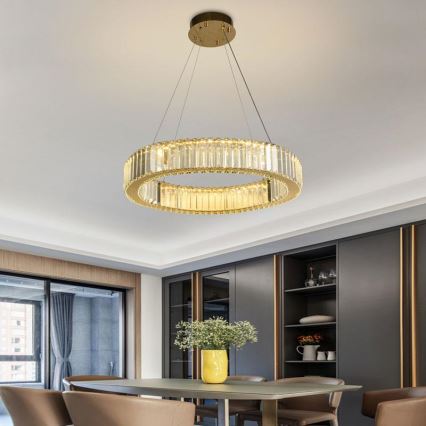 LED Himmennettävä kristalli kattokruunu johdossa LED/40W/230V 3000-6500K kromi/kulta + kauko-ohjaus