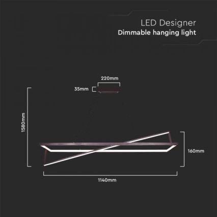 Himmennettävä LED-kattokruunu johdossa LED/45W/230V 3000K 114 cm musta