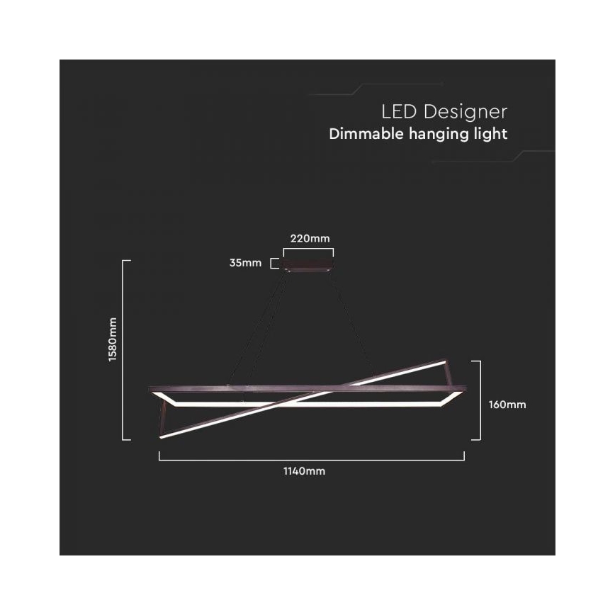 Himmennettävä LED-kattokruunu johdossa LED/45W/230V 3000K 114 cm musta