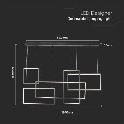 Himmennettävä LED-kattokruunu johdossa LED/45W/230V 3000K musta