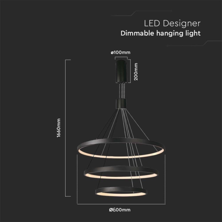 Himmennettävä LED-kattokruunu johdossa LED/46W/230V 3000K musta