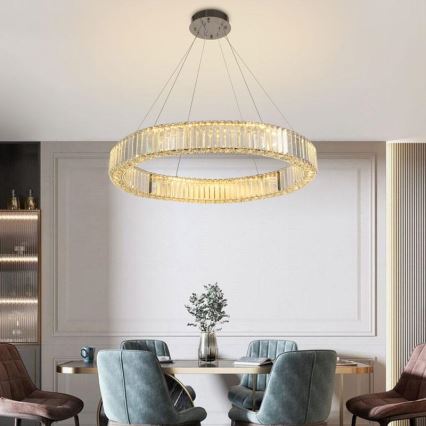 LED Himmennettävä kristallikruunu narussa LED/50W/230V 3000-6500K kiiltävä kromi + kauko-ohjaus