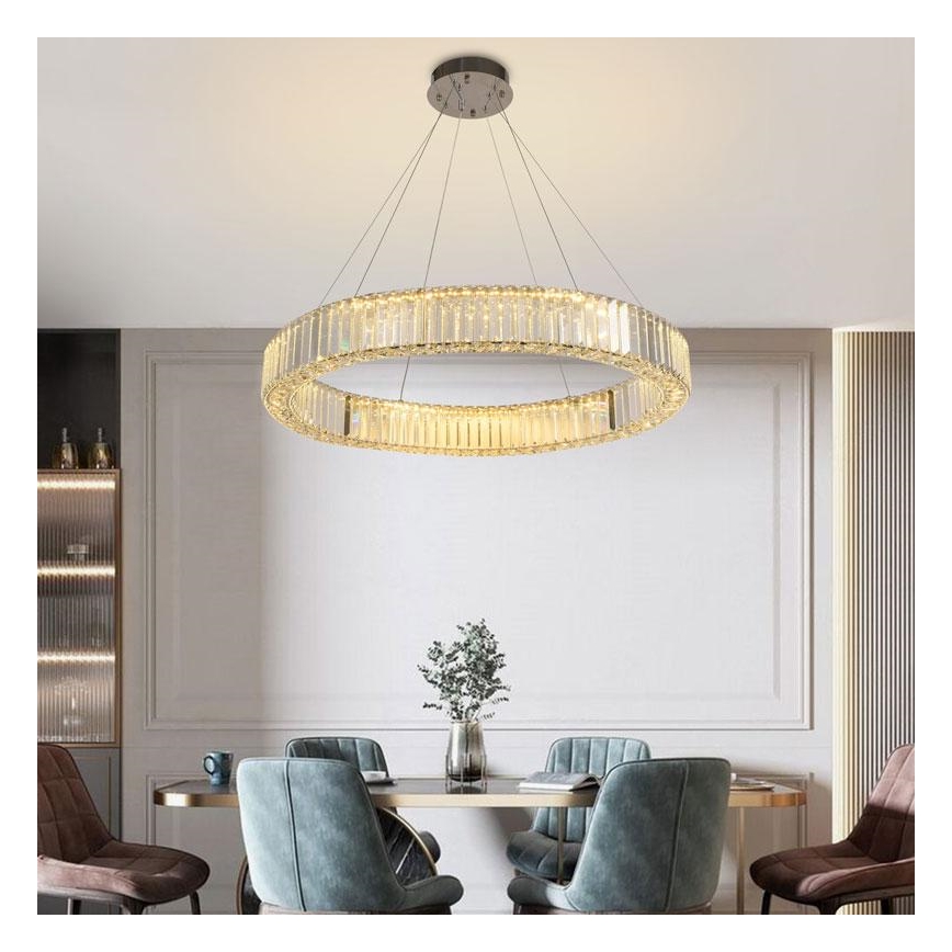 LED Himmennettävä kristallikruunu narussa LED/50W/230V 3000-6500K kiiltävä kromi + kauko-ohjaus