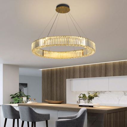 LED Himmennettävä kristalli kattokruunu johdossa LED/50W/230V 3000-6500K kromi/kulta + kauko-ohjaus
