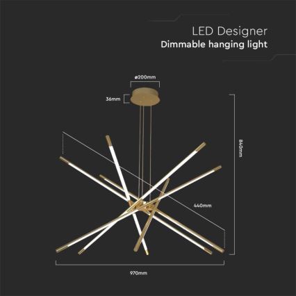 Himmennettävä LED-kattokruunu johdossa LED/50W/230V 3000K kulta