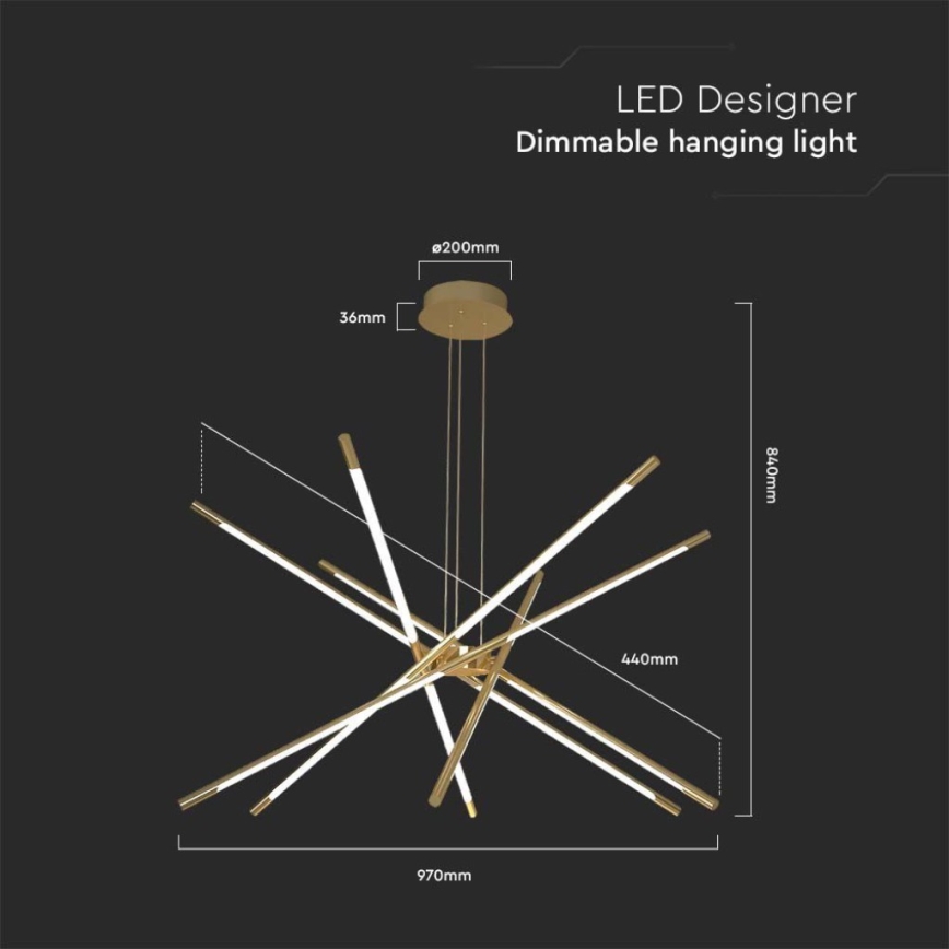 Himmennettävä LED-kattokruunu johdossa LED/50W/230V 3000K kulta