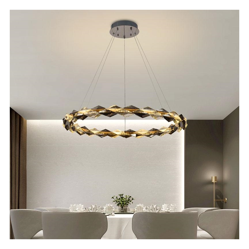 LED Himmennettävä kristallikruunu narussa LED/55W/230V 3000-6500K kiiltävä kromi + kauko-ohjaus