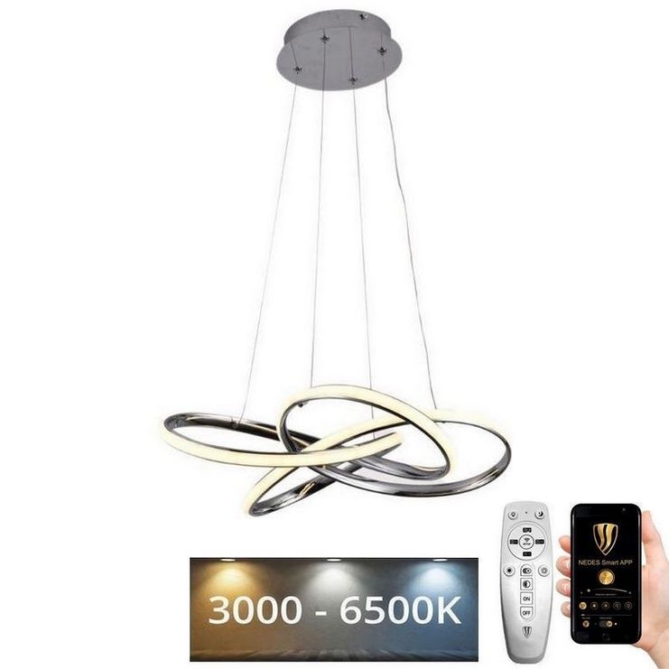 Himmennettävä LED-kattokruunu johdossa LED/65W/230V 3000-6500K halkaisija 48 cm harmaa + kauko-ohjaus