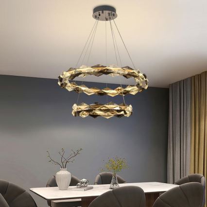 LED Himmennettävä kristallikruunu narussa LED/65W/230V 3000-6500K kiiltävä kromi + kauko-ohjaus