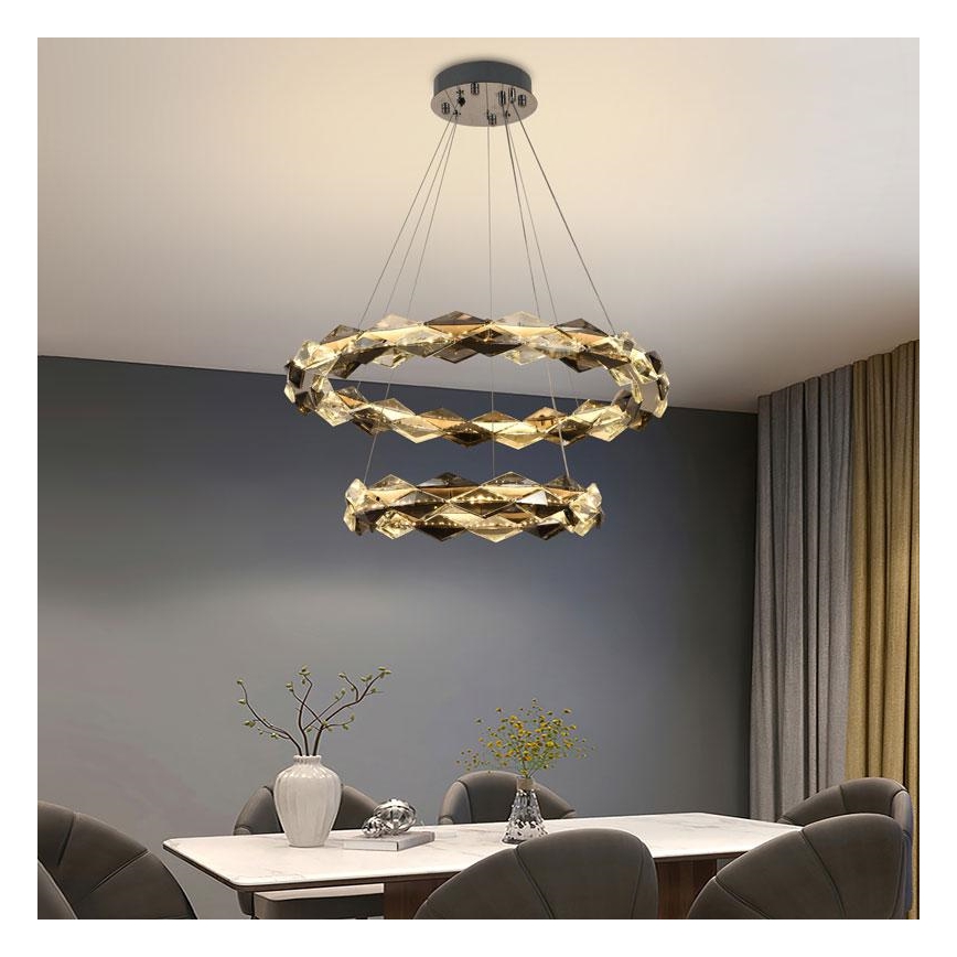 LED Himmennettävä kristallikruunu narussa LED/65W/230V 3000-6500K kiiltävä kromi + kauko-ohjaus