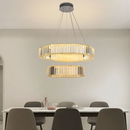 LED Himmennettävä kristallikruunu narussa LED/65W/230V 3000-6500K kiiltävä kromi + kauko-ohjaus