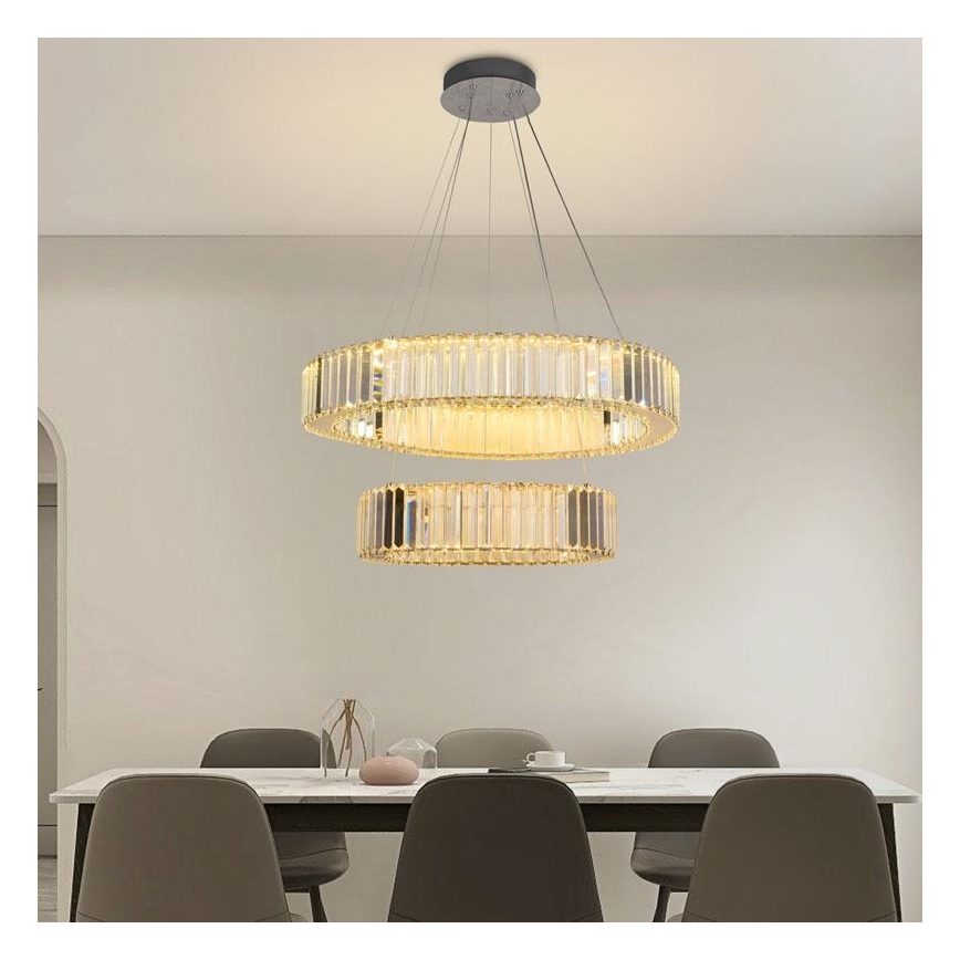 LED Himmennettävä kristallikruunu narussa LED/65W/230V 3000-6500K kiiltävä kromi + kauko-ohjaus