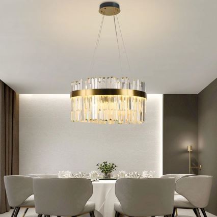 LED Himmennettävä kristalli kattokruunu johdossa LED/70W/230V 3000-6500K kulta + kauko-ohjaus