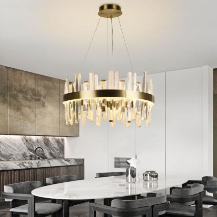 LED Himmennettävä kristalli kattokruunu johdossa LED/80W/230V 3000-6500K kulta + kauko-ohjaus
