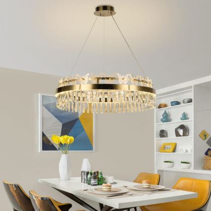 LED Himmennettävä kristalli kattokruunu johdossa LED/80W/230V 3000-6500K kulta + kauko-ohjaus