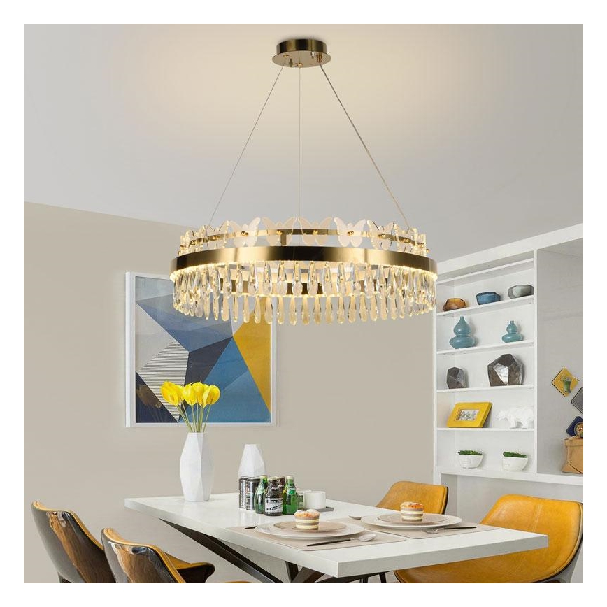 LED Himmennettävä kristalli kattokruunu johdossa LED/80W/230V 3000-6500K kulta + kauko-ohjaus