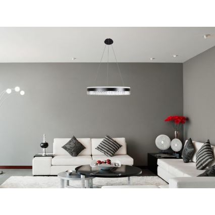 LED Himmennettävä kristalli kattokruunu johdossa LED/80W/230V 3000-6500K musta + kauko-ohjaus