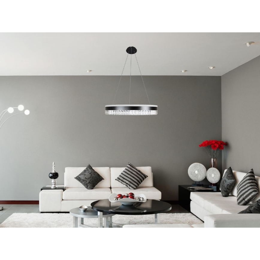 LED Himmennettävä kristalli kattokruunu johdossa LED/80W/230V 3000-6500K musta + kauko-ohjaus