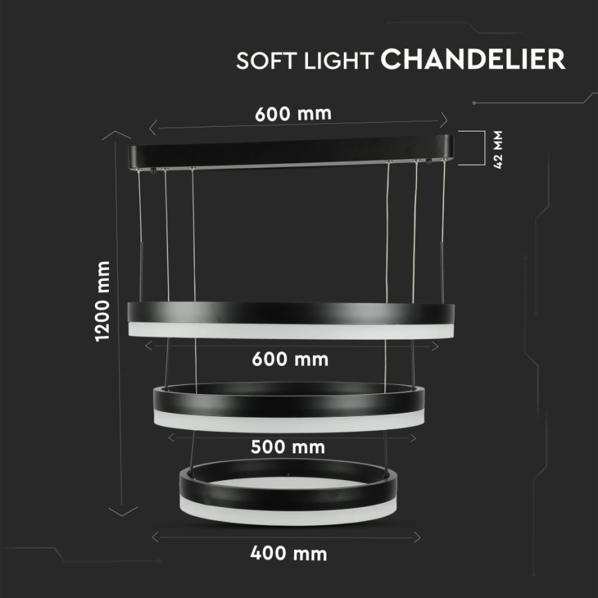 Himmennettävä LED-kattokruunu johdossa LED/86W/230V 3000K musta