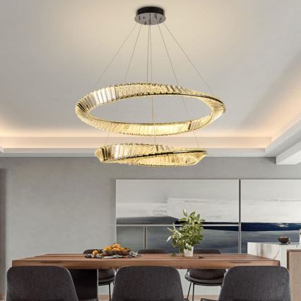 LED Himmennettävä kristallikruunu narussa LED/90W/230V 3000-6500K kiiltävä kromi + kauko-ohjaus