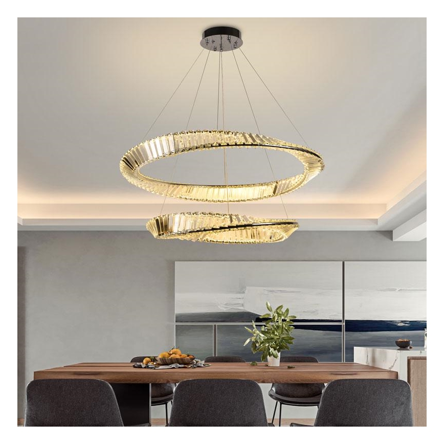 LED Himmennettävä kristallikruunu narussa LED/90W/230V 3000-6500K kiiltävä kromi + kauko-ohjaus