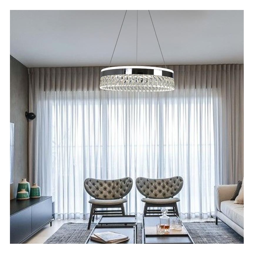 LED Himmennettävä kristallikruunu narussa LED/90W/230V 3000-6500K kiiltävä kromi + kauko-ohjaus