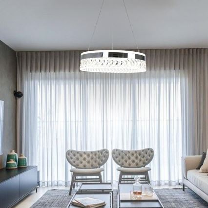 LED Himmennettävä kristallikruunu narussa LED/90W/230V 3000-6500K kiiltävä kromi + kauko-ohjaus