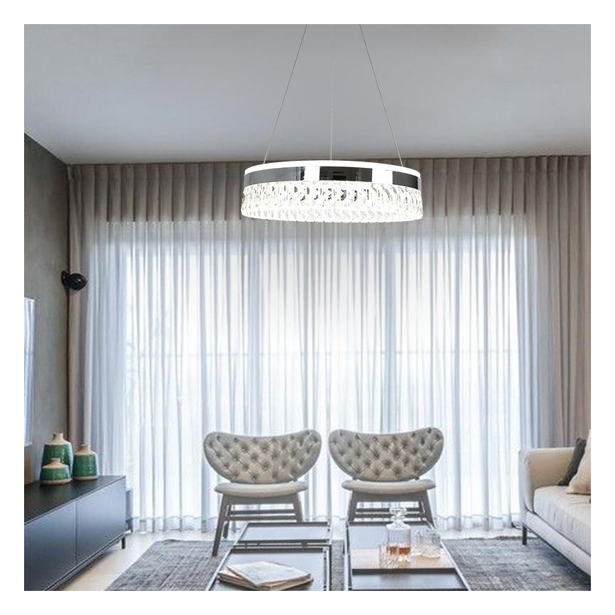 LED Himmennettävä kristallikruunu narussa LED/90W/230V 3000-6500K kiiltävä kromi + kauko-ohjaus