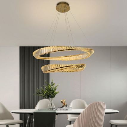 LED Himmennettävä kristalli kattokruunu johdossa LED/90W/230V 3000-6500K kulta/kromi + kauko-ohjaus