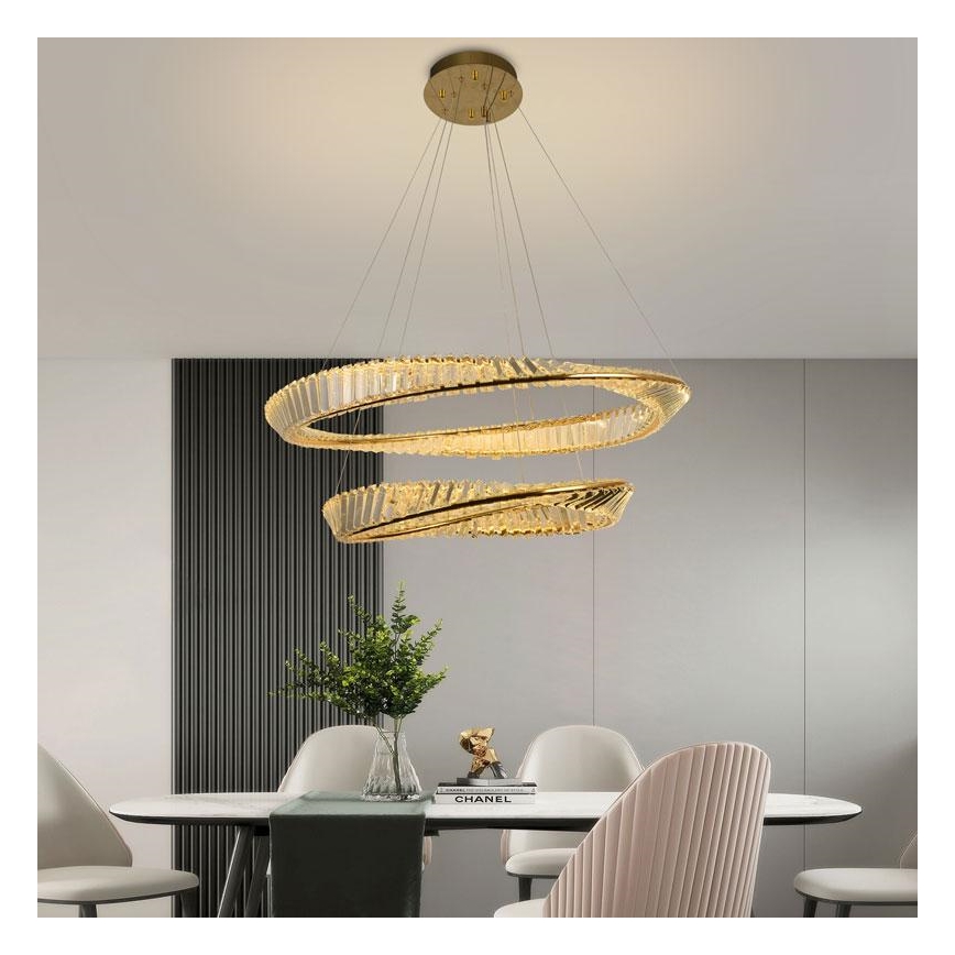 LED Himmennettävä kristalli kattokruunu johdossa LED/90W/230V 3000-6500K kulta/kromi + kauko-ohjaus