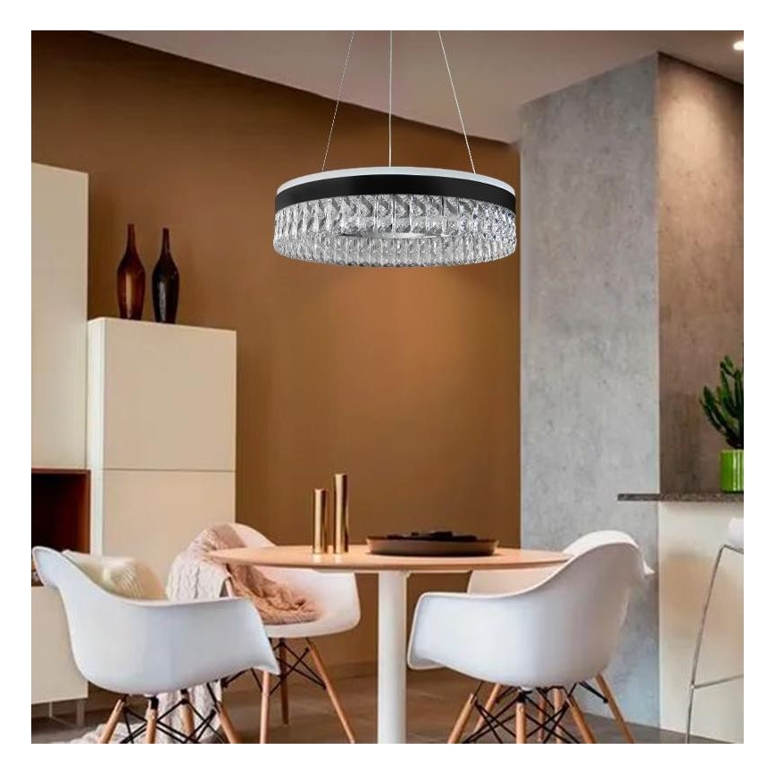 LED Himmennettävä kristalli kattokruunu johdossa LED/90W/230V 3000-6500K musta + kauko-ohjaus
