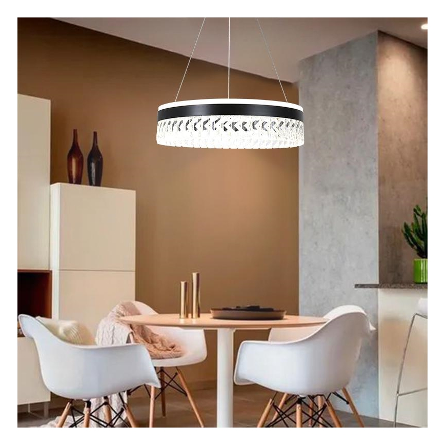 LED Himmennettävä kristalli kattokruunu johdossa LED/90W/230V 3000-6500K musta + kauko-ohjaus