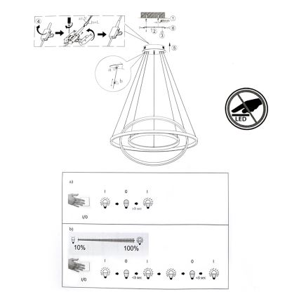 Leuchten Direkt 11526-55 - Himmennettävä LED-kattokruunu narussa CIRCLE 1xLED/13,5W/230V + LED/19,5W + LED/24W
