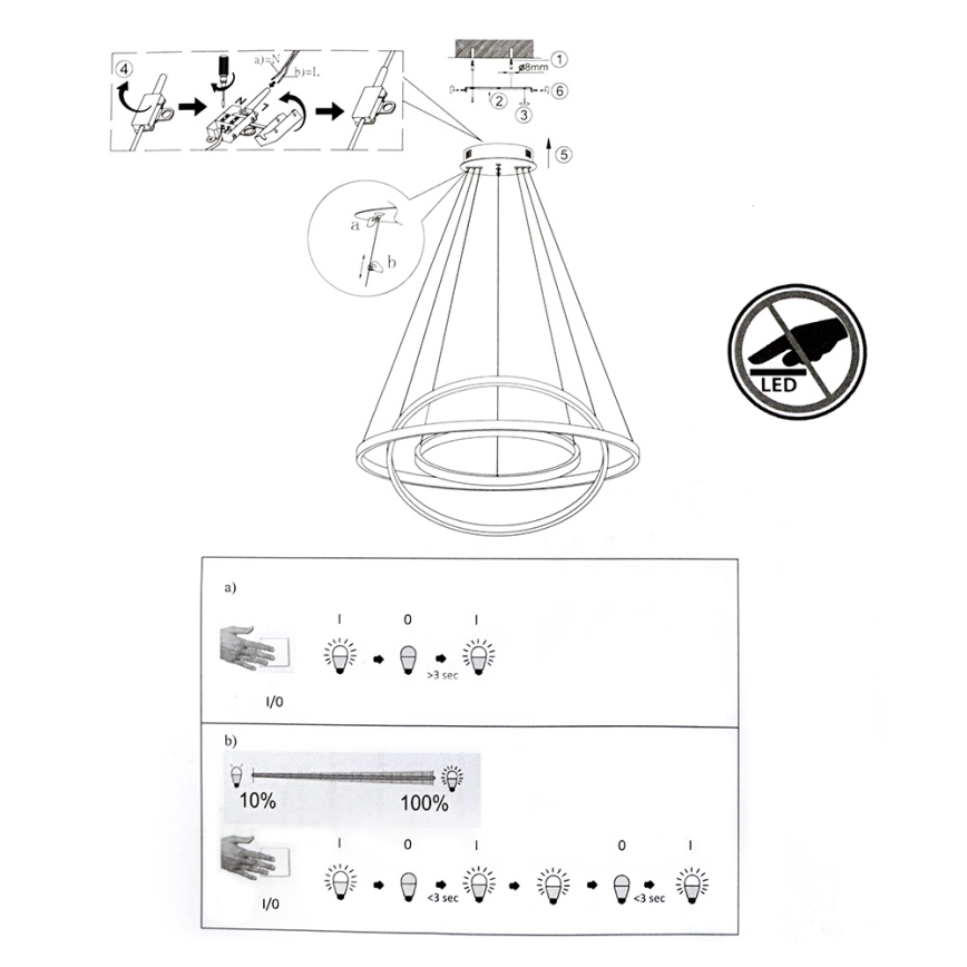 Leuchten Direkt 11526-55 - Himmennettävä LED-kattokruunu narussa CIRCLE 1xLED/13,5W/230V + LED/19,5W + LED/24W
