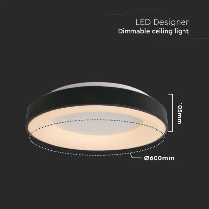 Himmennettävä LED-kattovalaisin LED/49W/230V 3000K halkaisija 60 cm musta