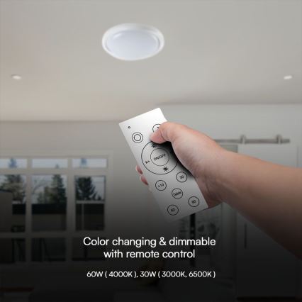 Himmennettävä LED-kattovalaisin LED/60W/230V 3000-6500K 49,2 cm valkoinen + kauko-ohjaus