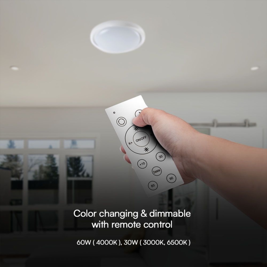 Himmennettävä LED-kattovalaisin LED/60W/230V 3000-6500K 49,2 cm valkoinen + kauko-ohjaus
