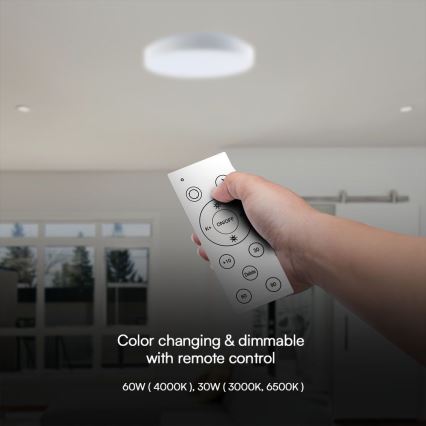 Himmennettävä LED-kattovalaisin LED/60W/230V 3000-6500K 49,5 cm valkoinen + kauko-ohjaus