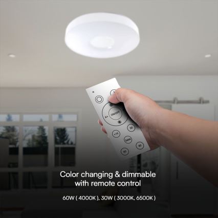 Himmennettävä LED-kattovalaisin LED/60W/230V 3000-6500K 49,5 cm valkoinen + kauko-ohjaus