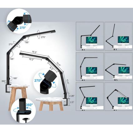 LED Himmennettävä kosketus flexible pöytävalaisin LED/12W/230V 3000/4000/5000/6500K CRI 92 musta