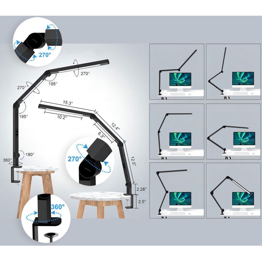 LED Himmennettävä kosketus flexible pöytävalaisin LED/12W/230V 3000/4000/5000/6500K CRI 92 musta